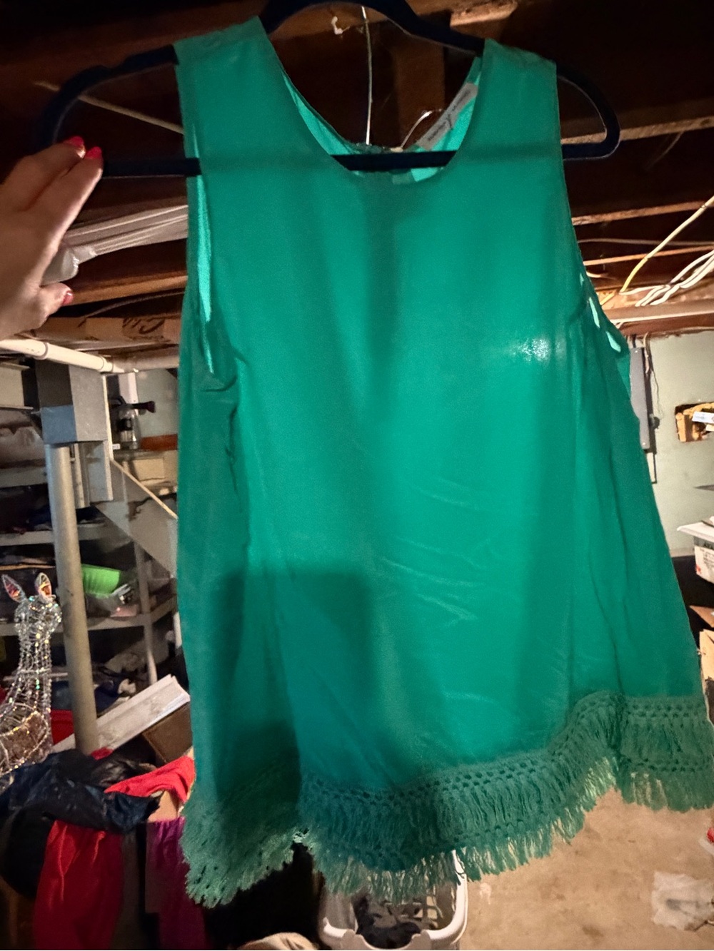 Amanda Uprichard Teal Fringe Hem Sleeveless Top